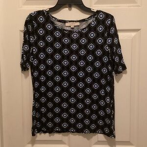 LOFT Blue Geometric Short Sleeve Tee Ladies M.  (C6)